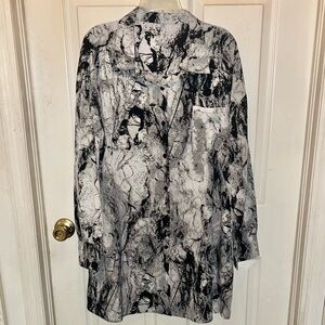 Women’s Long Sleeve Button Down Marble Print Shirt Top. Sz 3XL
